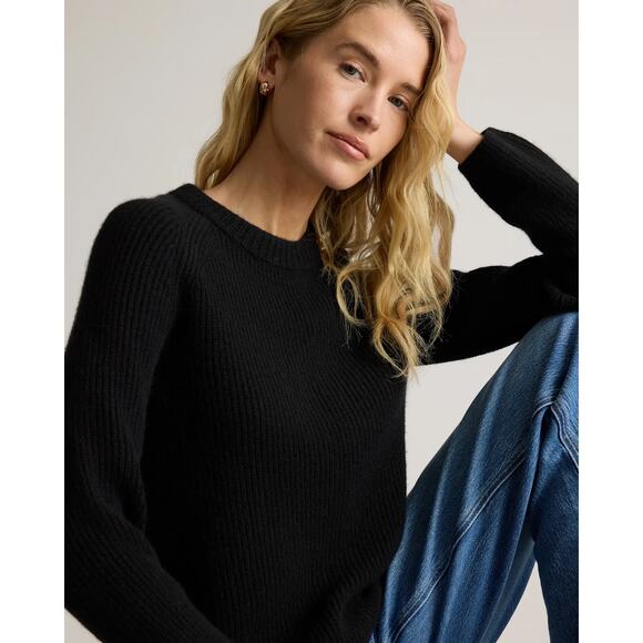 Quince Mongolian Cashmere Fisherman Crewneck Sweater Black Size M Pullover NWT - Picture 9 of 16